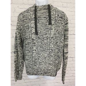 DARKBLACK White Black Chunky Knit Hooded Sweater Size M Medium